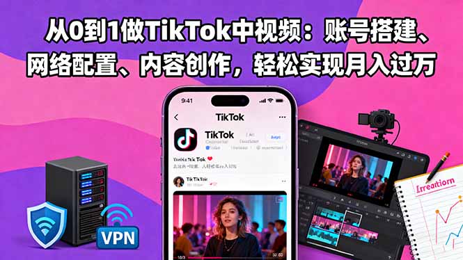 从0到1做TikTok中视频:账号搭建、网络配置、内容创作,轻松实现月入过万牛品源码-源码下载-源码社区-zblog主题插件-PHP源码-三合一源码-直播源码-短视频源码-APP源码-即时通讯-源码-交友源码牛品源码