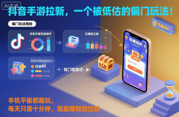 抖音手游拉新,一个被低估的偏门玩法!手机平板都能玩,每天只需十分钟,就能賺取四位数【揭秘】牛品源码-源码下载-源码社区-zblog主题插件-PHP源码-三合一源码-直播源码-短视频源码-APP源码-即时通讯-源码-交友源码牛品源码
