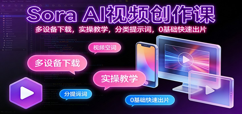 Sora AI视频创作课：多设备下载，实操教学，分类提示词，0基础快速出片牛品源码-源码下载-源码社区-zblog主题插件-PHP源码-三合一源码-直播源码-短视频源码-APP源码-即时通讯-源码-交友源码牛品源码