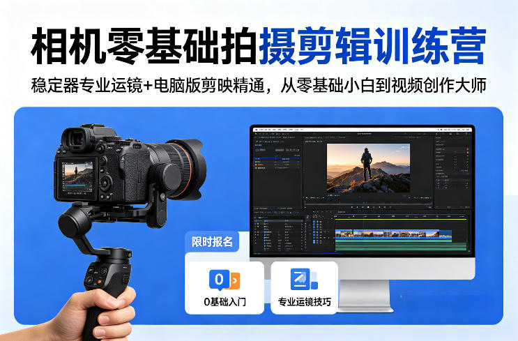 相机零基础拍摄剪辑训练营:稳定器专业运镜+电脑版剪映精通,从零基础小白到视频创作大师牛品源码-源码下载-源码社区-zblog主题插件-PHP源码-三合一源码-直播源码-短视频源码-APP源码-即时通讯-源码-交友源码牛品源码