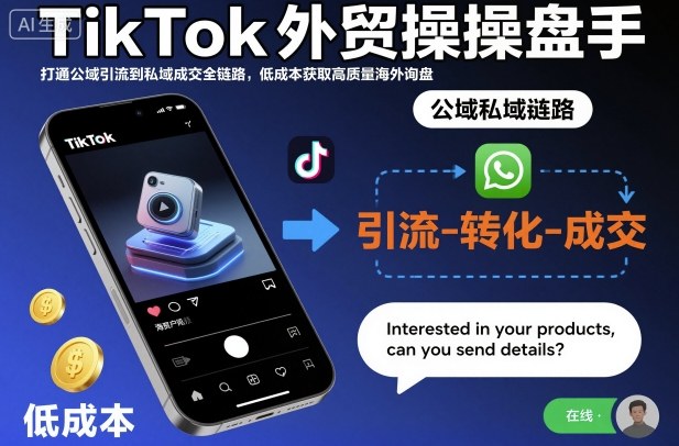 TikTok外贸操盘手,打通公域引流到私域成交全链路,低成本获取高质量海外询盘牛品源码-源码下载-源码社区-zblog主题插件-PHP源码-三合一源码-直播源码-短视频源码-APP源码-即时通讯-源码-交友源码牛品源码