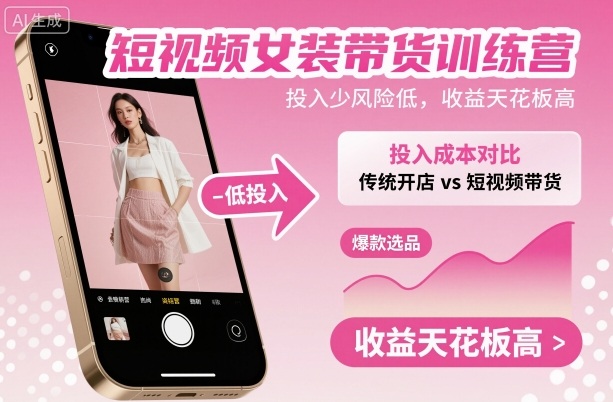 短视频女装带货训练营,投入少风险低,收益天花板高牛品源码-源码下载-源码社区-zblog主题插件-PHP源码-三合一源码-直播源码-短视频源码-APP源码-即时通讯-源码-交友源码牛品源码