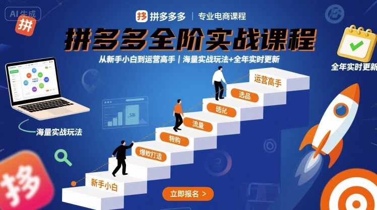 拼多多全阶实战课程,从新手小白到运营高手,海量实战玩法+全年实时更新【2025年10月更新】牛品源码-源码下载-源码社区-zblog主题插件-PHP源码-三合一源码-直播源码-短视频源码-APP源码-即时通讯-源码-交友源码牛品源码