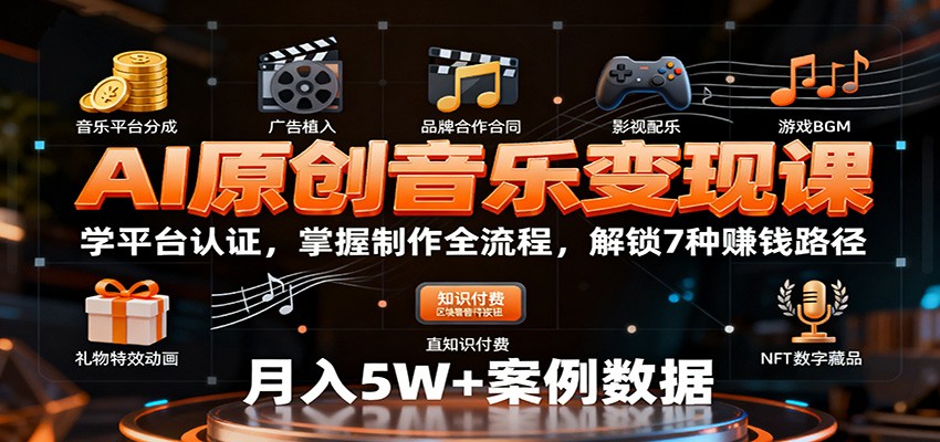 AI原创音乐变现课:学平台认证,掌握制作全流程,解锁7种赚钱路径牛品源码-源码下载-源码社区-zblog主题插件-PHP源码-三合一源码-直播源码-短视频源码-APP源码-即时通讯-源码-交友源码牛品源码