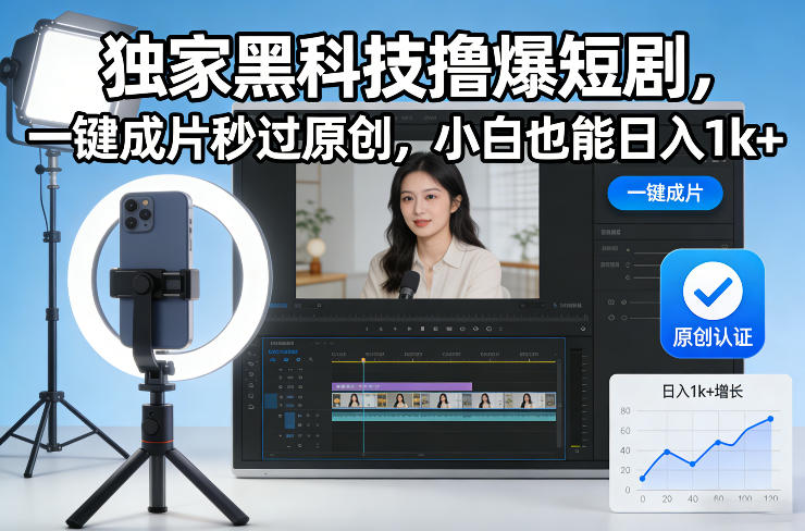 独家黑科技撸爆短剧,一键成片秒过原创,小白也能日入1k+【揭秘】牛品源码-源码下载-源码社区-zblog主题插件-PHP源码-三合一源码-直播源码-短视频源码-APP源码-即时通讯-源码-交友源码牛品源码