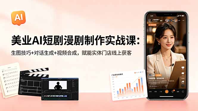 美业AI短剧漫剧制作实战课:生图技巧+对话生成+视频合成,赋能实体门店线上获客牛品源码-源码下载-源码社区-zblog主题插件-PHP源码-三合一源码-直播源码-短视频源码-APP源码-即时通讯-源码-交友源码牛品源码