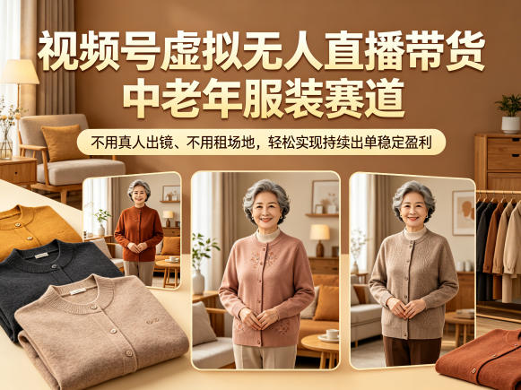 视频号虚拟无人直播带货中老年服装赛道，不用真人出镜、不用租场地，轻松实现持续出单稳定盈利牛品源码-源码下载-源码社区-zblog主题插件-PHP源码-三合一源码-直播源码-短视频源码-APP源码-即时通讯-源码-交友源码牛品源码