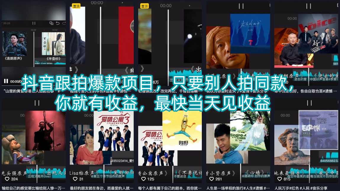 抖音跟拍爆款项目，只要别人拍同款，你就有收益，最快当天见收益牛品源码-源码下载-源码社区-zblog主题插件-PHP源码-三合一源码-直播源码-短视频源码-APP源码-即时通讯-源码-交友源码牛品源码