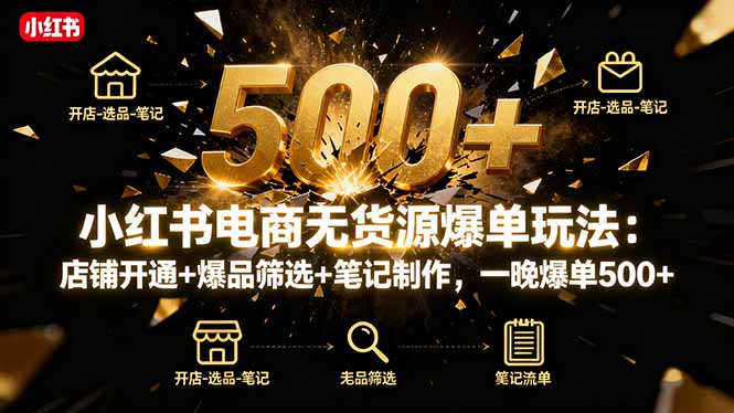 小红书电商无货源爆单玩法:店铺开通+爆品筛选+笔记制作,一晚爆单500+牛品源码-源码下载-源码社区-zblog主题插件-PHP源码-三合一源码-直播源码-短视频源码-APP源码-即时通讯-源码-交友源码牛品源码