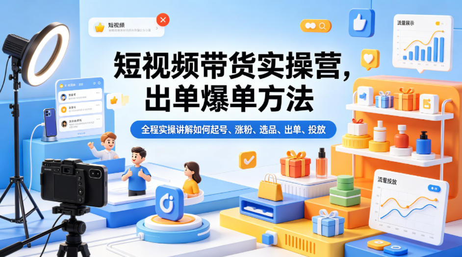 短视频带货实操营，出单爆单方法，全程实操讲解如何起号、涨粉、选品、出单、投放(更新0515)牛品源码-源码下载-源码社区-zblog主题插件-PHP源码-三合一源码-直播源码-短视频源码-APP源码-即时通讯-源码-交友源码牛品源码