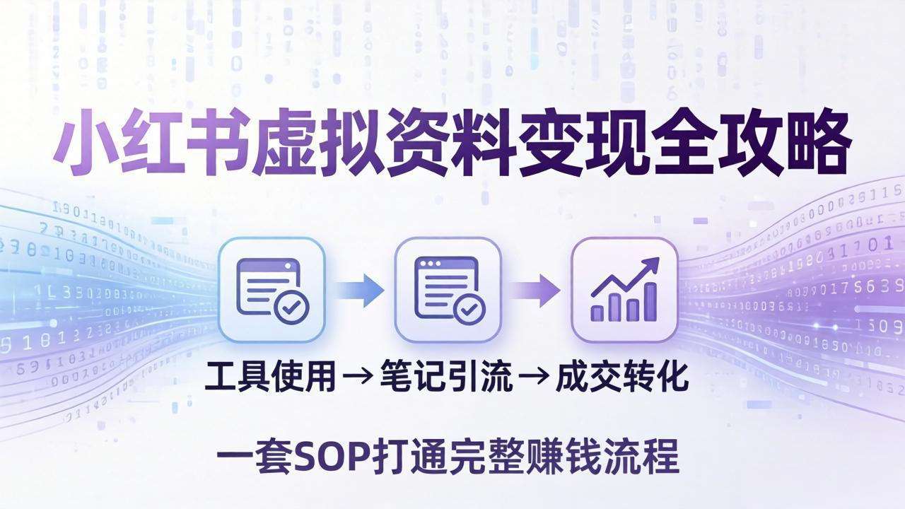 小红书虚拟资料变现全攻略:从工具使用到笔记引流成交,一套 SOP 打通完整赚钱流程牛品源码-源码下载-源码社区-zblog主题插件-PHP源码-三合一源码-直播源码-短视频源码-APP源码-即时通讯-源码-交友源码牛品源码