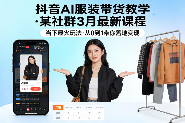 抖音AI服装带货教学,某社群3月最新课程,当下最火玩法,从0到1带你落地变现牛品源码-源码下载-源码社区-zblog主题插件-PHP源码-三合一源码-直播源码-短视频源码-APP源码-即时通讯-源码-交友源码牛品源码