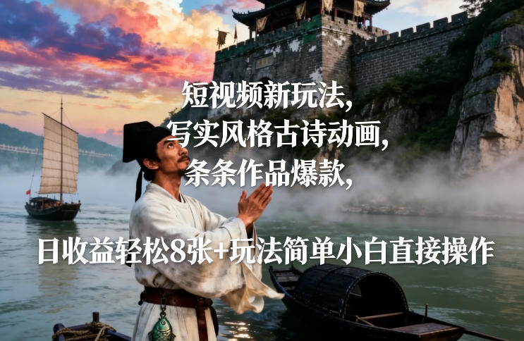 短视频新玩法,写实风格古诗动画,条条作品爆款,日收益轻松8张+玩法简单小白直接操作牛品源码-源码下载-源码社区-zblog主题插件-PHP源码-三合一源码-直播源码-短视频源码-APP源码-即时通讯-源码-交友源码牛品源码