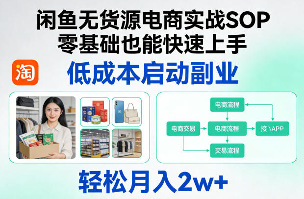 闲鱼无货源电商实战SOP，零基础也能快速上手，低成本启动副业，轻松月入2w+牛品源码-源码下载-源码社区-zblog主题插件-PHP源码-三合一源码-直播源码-短视频源码-APP源码-即时通讯-源码-交友源码牛品源码
