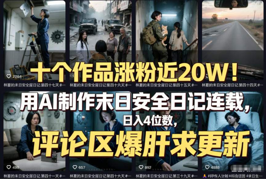 十个作品涨粉近20W!用AI制作末日安全日记连载,日入4位数,评论区爆肝求更新(附详细步骤)牛品源码-源码下载-源码社区-zblog主题插件-PHP源码-三合一源码-直播源码-短视频源码-APP源码-即时通讯-源码-交友源码牛品源码