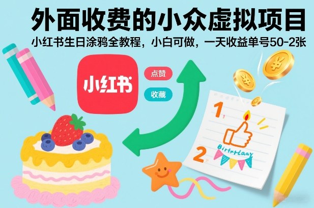 外面收费的小众虚拟项目,小红书生日涂鸦全教程,小白可做,一天收益单号50-2张牛品源码-源码下载-源码社区-zblog主题插件-PHP源码-三合一源码-直播源码-短视频源码-APP源码-即时通讯-源码-交友源码牛品源码