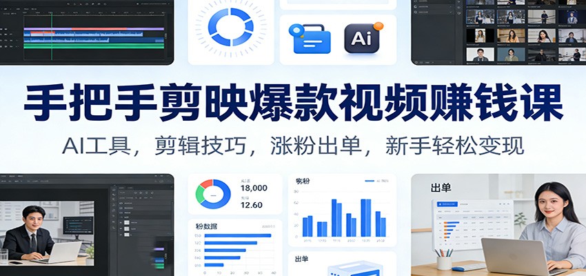 手把手剪映爆款视频赚钱课：AI工具，剪辑技巧，涨粉出单，新手轻松变现牛品源码-源码下载-源码社区-zblog主题插件-PHP源码-三合一源码-直播源码-短视频源码-APP源码-即时通讯-源码-交友源码牛品源码