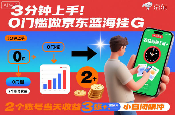 3分钟上手！0门槛做京东蓝海全自动掘金，2个账号当天收益3张+，小白闭眼冲【揭秘】牛品源码-源码下载-源码社区-zblog主题插件-PHP源码-三合一源码-直播源码-短视频源码-APP源码-即时通讯-源码-交友源码牛品源码