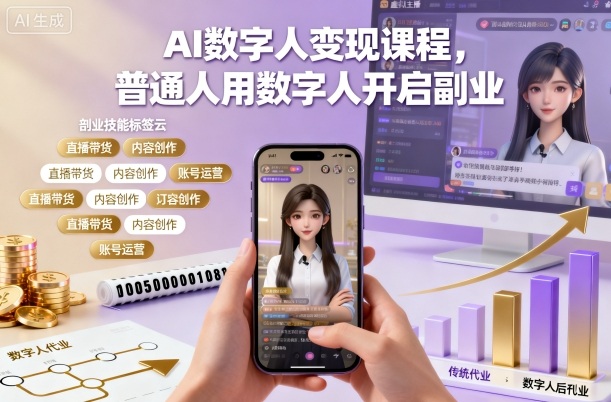 AI数字人变现课程,普通人用数字人开启副业牛品源码-源码下载-源码社区-zblog主题插件-PHP源码-三合一源码-直播源码-短视频源码-APP源码-即时通讯-源码-交友源码牛品源码
