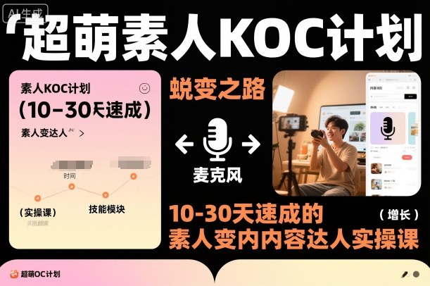 超萌素人KOC计划,10-30天速成的素人变内容达人实操课,适合想做短剧小说推文电商推广的素人入局牛品源码-源码下载-源码社区-zblog主题插件-PHP源码-三合一源码-直播源码-短视频源码-APP源码-即时通讯-源码-交友源码牛品源码