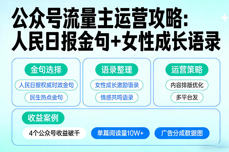 利用人民日报金句+女性成长语录做公众号流量主,4个公众号收益破千牛品源码-源码下载-源码社区-zblog主题插件-PHP源码-三合一源码-直播源码-短视频源码-APP源码-即时通讯-源码-交友源码牛品源码
