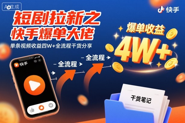 短剧拉新之快手爆单大佬单条视频收益四W+全流程干货分享牛品源码-源码下载-源码社区-zblog主题插件-PHP源码-三合一源码-直播源码-短视频源码-APP源码-即时通讯-源码-交友源码牛品源码