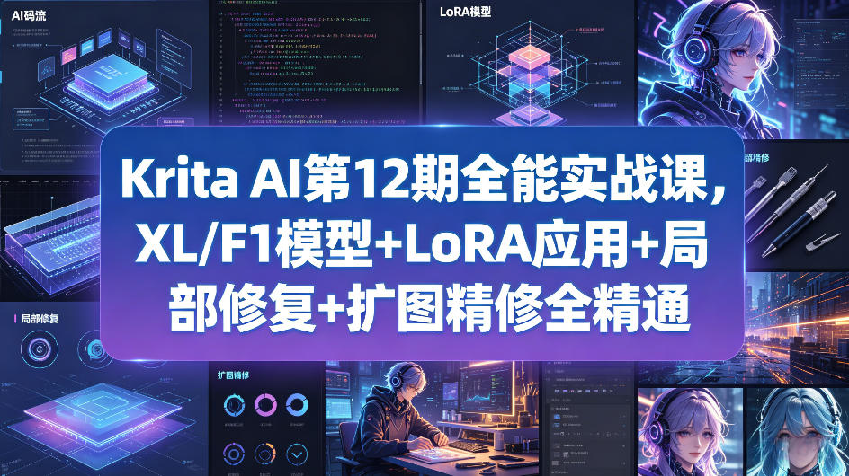Krita AI第12期全能实战课，XL/F1模型+LoRA应用+局部修复+扩图精修全精通牛品源码-源码下载-源码社区-zblog主题插件-PHP源码-三合一源码-直播源码-短视频源码-APP源码-即时通讯-源码-交友源码牛品源码