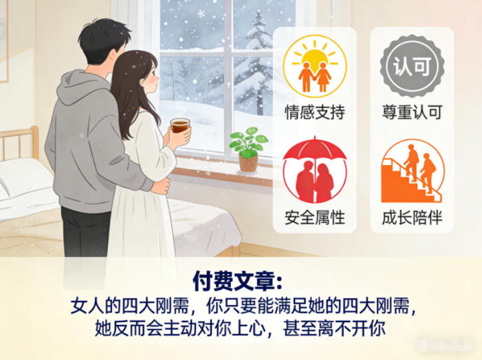 付费文章:女人的四大刚需,你只要能满足她的四大刚需,她反而会主动对你上心,甚至离不开你牛品源码-源码下载-源码社区-zblog主题插件-PHP源码-三合一源码-直播源码-短视频源码-APP源码-即时通讯-源码-交友源码牛品源码