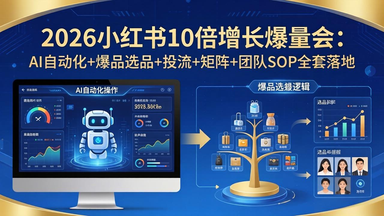 2026小红书10倍增长爆量会:AI自动化+爆品选品+投流+矩阵+团队SOP全套落地牛品源码-源码下载-源码社区-zblog主题插件-PHP源码-三合一源码-直播源码-短视频源码-APP源码-即时通讯-源码-交友源码牛品源码