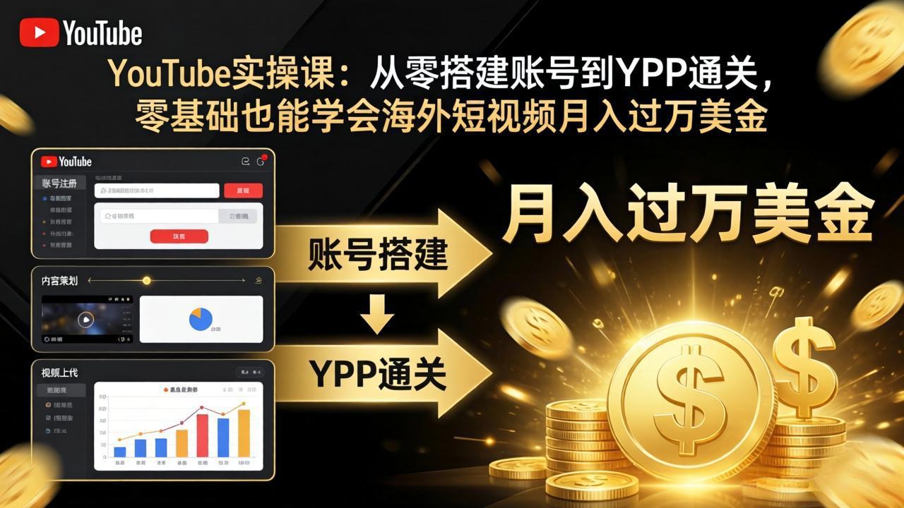 YouTube实操课：从零搭建账号到YPP通关，零基础也能学会海外短视频月入过万美金牛品源码-源码下载-源码社区-zblog主题插件-PHP源码-三合一源码-直播源码-短视频源码-APP源码-即时通讯-源码-交友源码牛品源码