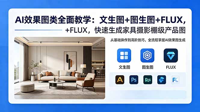 AI效果图类全面教学：文生图+图生图+FLUX，快速生成家具摄影棚级产品图牛品源码-源码下载-源码社区-zblog主题插件-PHP源码-三合一源码-直播源码-短视频源码-APP源码-即时通讯-源码-交友源码牛品源码