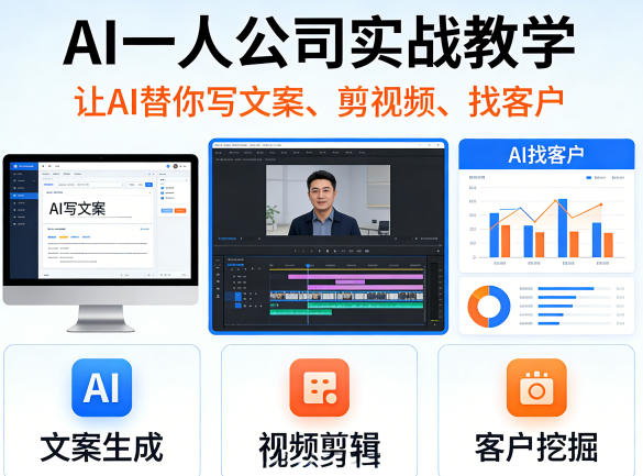 AI一人公司实战教学，让AI替你写文案、剪视频、找客户牛品源码-源码下载-源码社区-zblog主题插件-PHP源码-三合一源码-直播源码-短视频源码-APP源码-即时通讯-源码-交友源码牛品源码