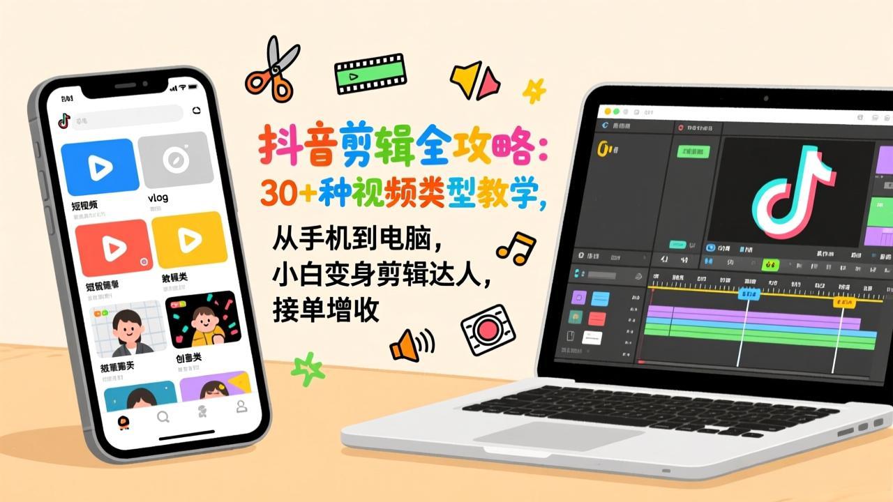抖音剪辑全攻略:30+种视频类型教学,从手机到电脑,小白变身剪辑达人,接单增收牛品源码-源码下载-源码社区-zblog主题插件-PHP源码-三合一源码-直播源码-短视频源码-APP源码-即时通讯-源码-交友源码牛品源码