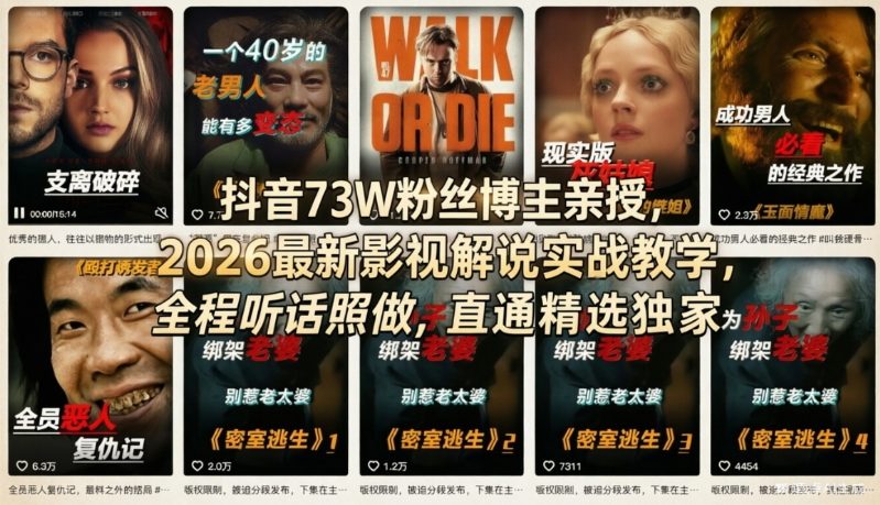 抖音73W粉丝博主亲授,2026最新影视解说实战教学,全程听话照做,直通精选独家牛品源码-源码下载-源码社区-zblog主题插件-PHP源码-三合一源码-直播源码-短视频源码-APP源码-即时通讯-源码-交友源码牛品源码