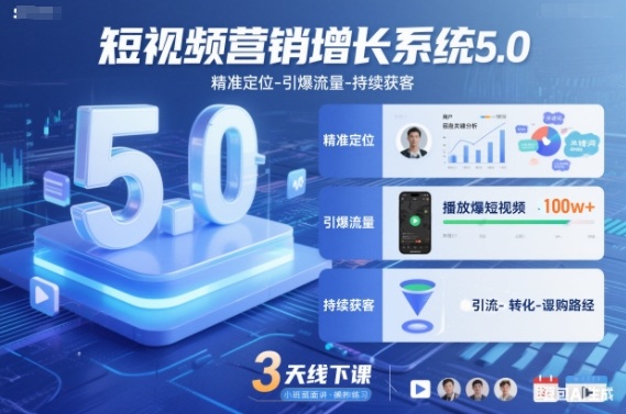 短视频营销增长系统5.0,精准定位-引爆流量-持续获客,3天线下课(音频+图片)牛品源码-源码下载-源码社区-zblog主题插件-PHP源码-三合一源码-直播源码-短视频源码-APP源码-即时通讯-源码-交友源码牛品源码