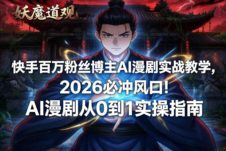 快手百万粉丝博主AI漫剧实战教学,2026必冲风口!AI漫剧从0到1实操指南牛品源码-源码下载-源码社区-zblog主题插件-PHP源码-三合一源码-直播源码-短视频源码-APP源码-即时通讯-源码-交友源码牛品源码