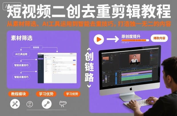 短视频二创去重剪辑教程,从素材筛选、AI工具运用到智能去重技巧,打造独一无二的内容牛品源码-源码下载-源码社区-zblog主题插件-PHP源码-三合一源码-直播源码-短视频源码-APP源码-即时通讯-源码-交友源码牛品源码