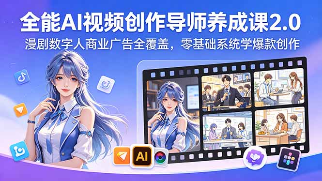 全能AI视频创作导师养成课2.0,漫剧数字人商业广告全覆盖,零基础系统学爆款创作牛品源码-源码下载-源码社区-zblog主题插件-PHP源码-三合一源码-直播源码-短视频源码-APP源码-即时通讯-源码-交友源码牛品源码