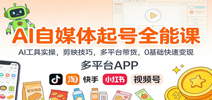 AI自媒体起号全能课：AI工具实操，剪映技巧，多平台带货，0基础快速变现牛品源码-源码下载-源码社区-zblog主题插件-PHP源码-三合一源码-直播源码-短视频源码-APP源码-即时通讯-源码-交友源码牛品源码