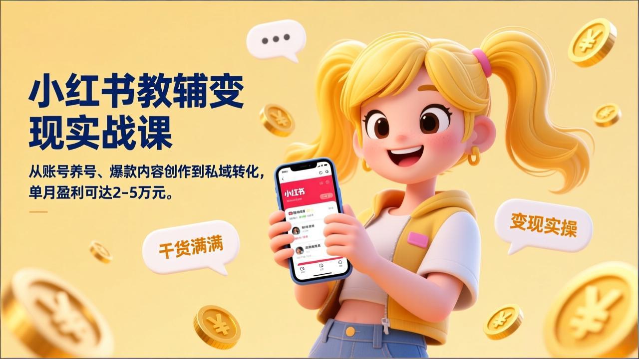 小红书教辅变现实战课，从账号养号、爆款内容创作到私域转化，单月盈利可达2-5万元牛品源码-源码下载-源码社区-zblog主题插件-PHP源码-三合一源码-直播源码-短视频源码-APP源码-即时通讯-源码-交友源码牛品源码