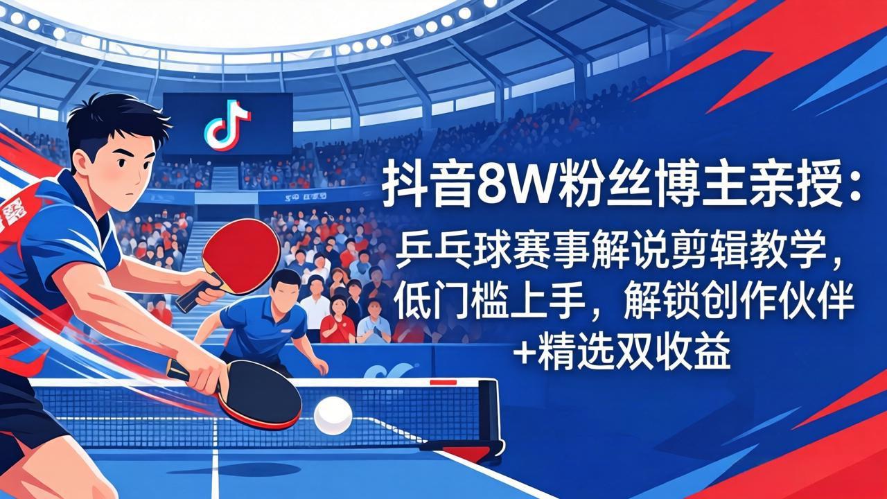 抖音8W粉丝博主亲授：乒乓球赛事解说剪辑教学，低门槛上手，解锁创作伙伴+精选双收益牛品源码-源码下载-源码社区-zblog主题插件-PHP源码-三合一源码-直播源码-短视频源码-APP源码-即时通讯-源码-交友源码牛品源码
