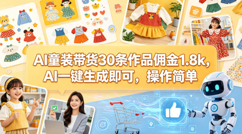 AI童装带货30条作品佣金1.8k,AI一键生成即可,操作简单牛品源码-源码下载-源码社区-zblog主题插件-PHP源码-三合一源码-直播源码-短视频源码-APP源码-即时通讯-源码-交友源码牛品源码