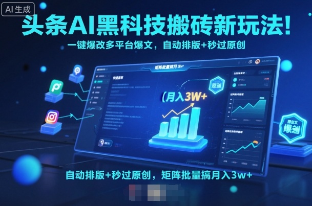 头条AI黑科技搬砖新玩法!一键爆改多平台爆文,自动排版+秒过原创,矩阵批量搞月入3w+【揭秘】牛品源码-源码下载-源码社区-zblog主题插件-PHP源码-三合一源码-直播源码-短视频源码-APP源码-即时通讯-源码-交友源码牛品源码