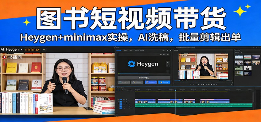 图书短视频带货:Heygen+minimax实操,AI洗稿 ,批量剪辑出单牛品源码-源码下载-源码社区-zblog主题插件-PHP源码-三合一源码-直播源码-短视频源码-APP源码-即时通讯-源码-交友源码牛品源码