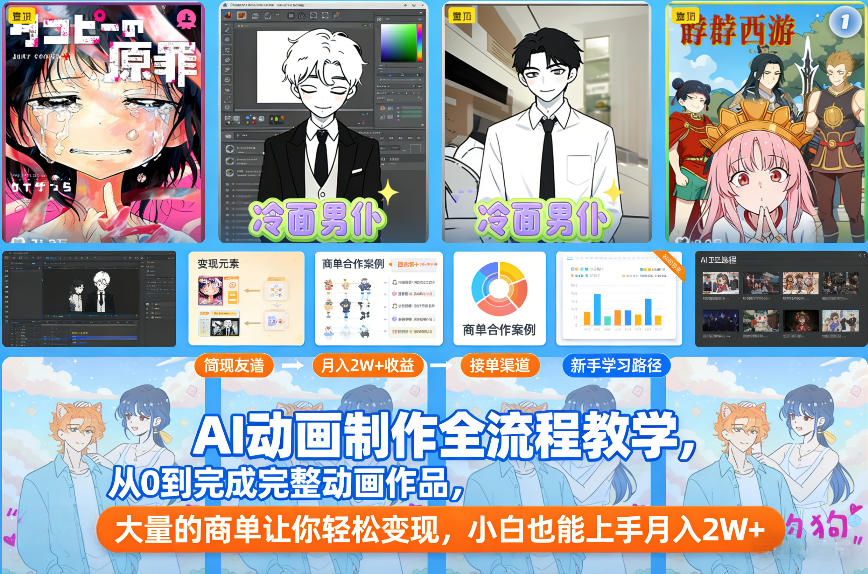 AI动画制作全流程教学，从0到完成完整动画作品，大量的商单让你轻松变现，小白也能上手月入2W+牛品源码-源码下载-源码社区-zblog主题插件-PHP源码-三合一源码-直播源码-短视频源码-APP源码-即时通讯-源码-交友源码牛品源码