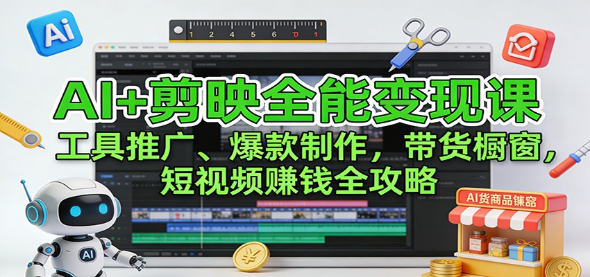 AI+剪映全能变现课:工具推广、爆款制作、带货橱窗,短视频赚钱全攻略牛品源码-源码下载-源码社区-zblog主题插件-PHP源码-三合一源码-直播源码-短视频源码-APP源码-即时通讯-源码-交友源码牛品源码