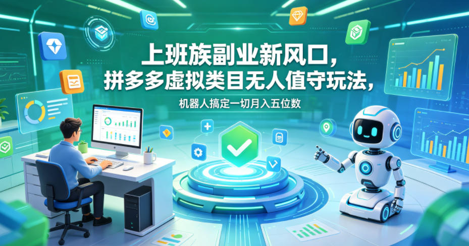 上班族副业新风口,拼多多虚拟类目无人值守玩法,机器人搞定一切月入五位数【揭秘】牛品源码-源码下载-源码社区-zblog主题插件-PHP源码-三合一源码-直播源码-短视频源码-APP源码-即时通讯-源码-交友源码牛品源码