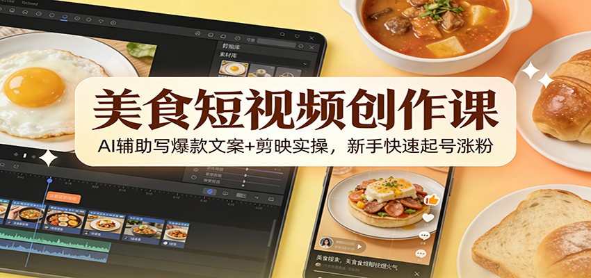 美食短视频创作课：AI辅助写爆款文案+剪映实操，新手快速起号涨粉牛品源码-源码下载-源码社区-zblog主题插件-PHP源码-三合一源码-直播源码-短视频源码-APP源码-即时通讯-源码-交友源码牛品源码