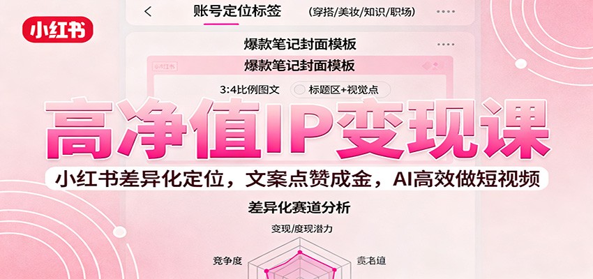 高净值IP变现课:小红书差异化定位,文案点赞成金, AI高效做短视频牛品源码-源码下载-源码社区-zblog主题插件-PHP源码-三合一源码-直播源码-短视频源码-APP源码-即时通讯-源码-交友源码牛品源码