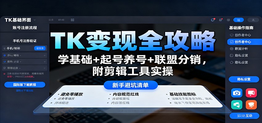 TK变现全攻略:学基础+起号养号+联盟分销,附剪辑工具实操牛品源码-源码下载-源码社区-zblog主题插件-PHP源码-三合一源码-直播源码-短视频源码-APP源码-即时通讯-源码-交友源码牛品源码